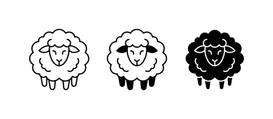 Sheep Icons, Vector Illustrations of Farm Animals, Simple Line Art and Silhouette Sheep Graphics for Livestock and Agriculture Concepts © Jim