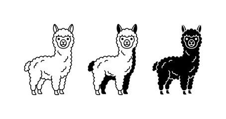 Cute Alpaca Vector Icons, Black and White Stylized Llamas, Adorable South American Camelids for Animal Graphics and Children's Designs © Jim