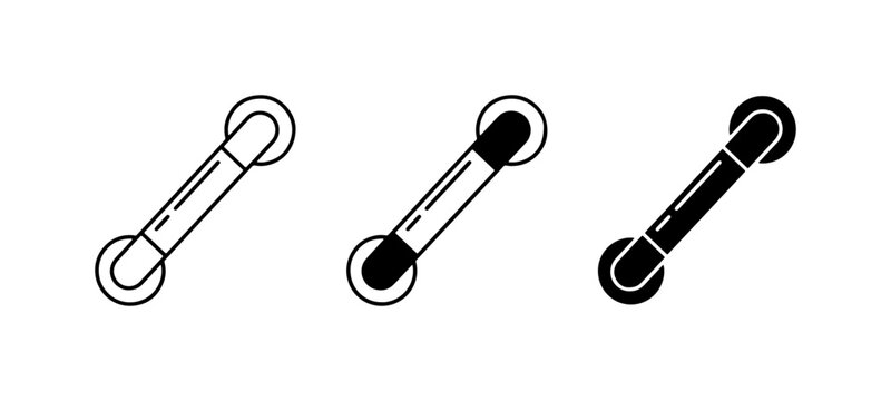 Three simple vector icons representing a handle or pull, in outline, filled outline, and solid black styles, suitable for UI design and hardware concepts.
