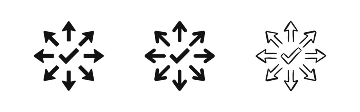 Success in all directions icon set for versatility and broad achievements.