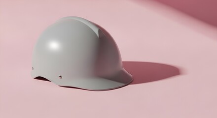 Fototapeta premium Minimalist Gray Hard Hat on Pink Background, Safety and Construction Concept
