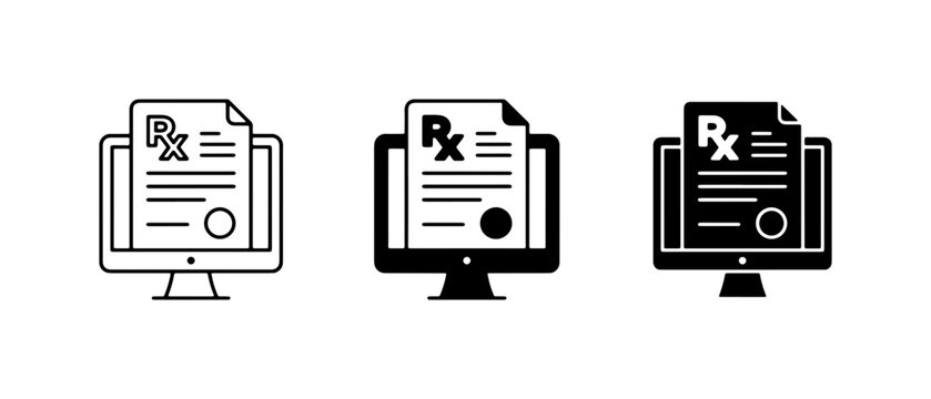 Digital Prescription Icons, Electronic Medical Record Vector Set, Online Pharmacy & Telemedicine Symbols