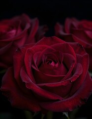 Naklejka premium Deep Crimson Rose Macro on Black Background