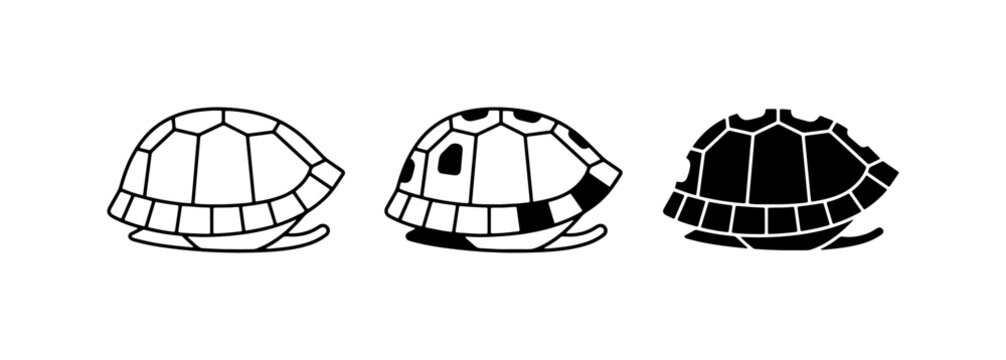 Turtle Shell Icons, Reptile Armor Vector Graphics, Animal Protection Symbols, Black and White Line Art for Wildlife and Nature Themes