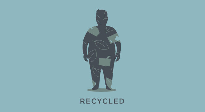 Recycled Concept Silhouette of Man with Leaf Pattern Overlay