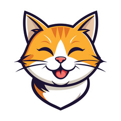 Fototapeta premium Happy ginger cat vector illustration, smiling orange tabby kitten face mascot, cute feline head icon with closed eyes and tongue out