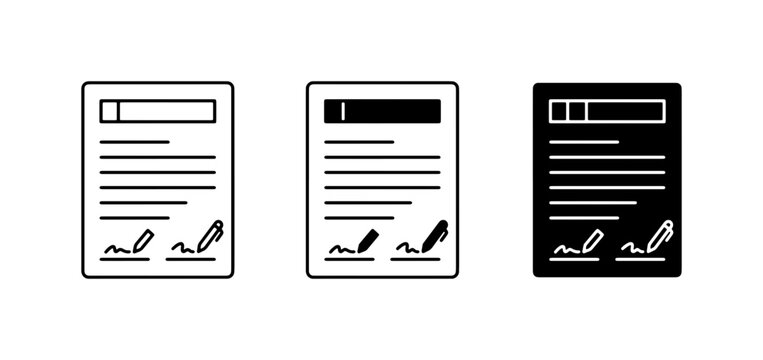 Contract Document Icons, Legal Agreement Vector Set, Signature Paper Graphics, Business Deal Symbols
