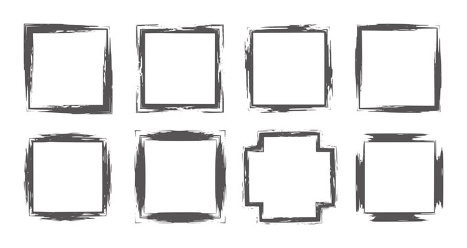 Collection of eight dark grey square and geometric frames with rough brush stroke edges