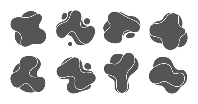 Eight dark gray abstract blob shapes with white outlines