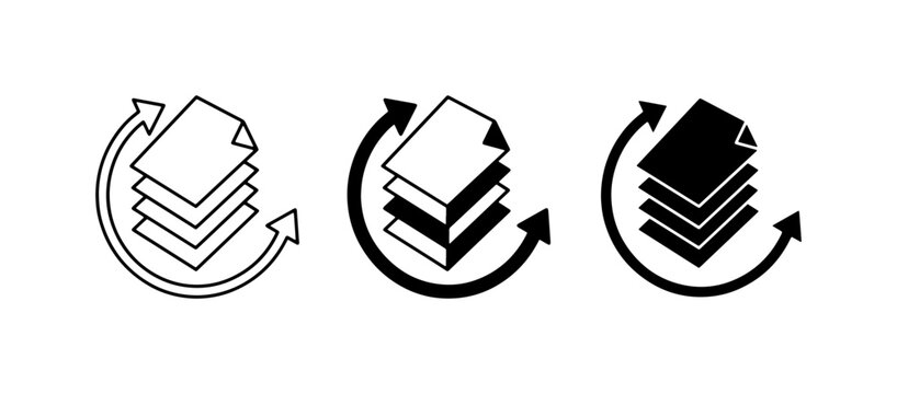 Data Refresh Icons, Document Stack Reload Symbols, Information Update Graphics Set