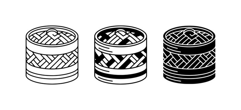 Woven Bamboo Steamer Baskets, Traditional Asian Food Containers, Set of 3 Isometric Icons