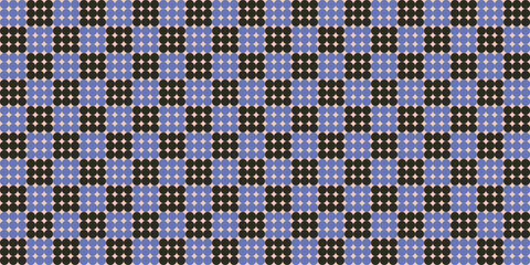Retro Style Dotted Checkerboard Seamless Texture.Abstract Geometric Polka Dot Grid Vector Background.Minimalist Blue and Dark Brown Round Pattern for Textile Design, Modern Wrapping Paper, and Web UI. © supachai