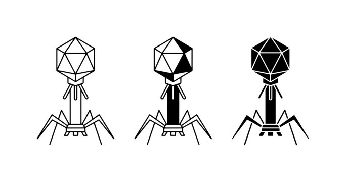 Bacteriophage Virus Icons, Microbe Science Vector Set, Viral Infection Biology Illustration, Pathogen Medical Research Graphics