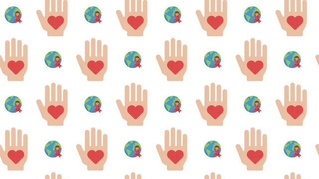 Global Health Awareness with Earth and Red Ribbon Seamless Pattern, Medical Care Concept.