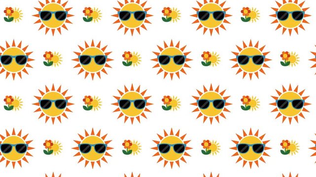 Happy Sun and Flower with Sunglasses Seamless Pattern, Spring Season Concept.