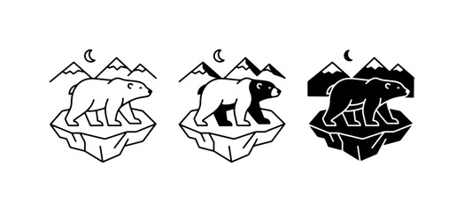 Polar Bear Icons Set, Arctic Landscape, Iceberg, Mountains, Moon, Vector Graphics, Minimalist Design, Wildlife Art © MstMithila