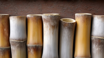 Obraz premium Bamboo stalk natural texture cylindrical shape brown yellow rustic organic vertical closeup smooth surface traditional decor
