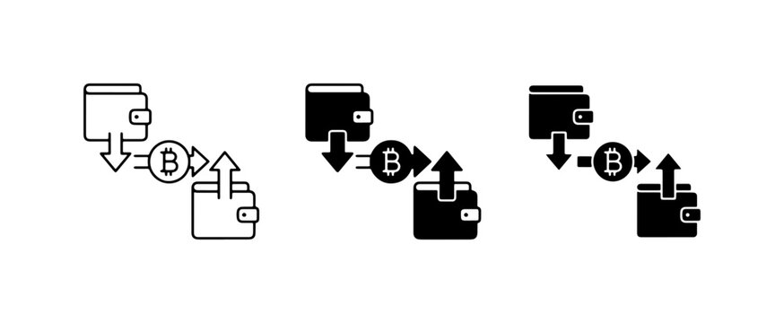 Bitcoin Wallet Transfer Icons, Cryptocurrency Exchange Symbols, Digital Currency Transaction Graphics