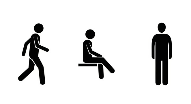 Black silhouettes of people running sitting standing.