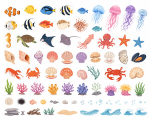 Obraz premium Underwater Ocean Life And Aquatic Creatures Vector Collection