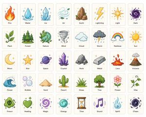 Obraz premium Collection of Fantasy Element Icons for Games and Design