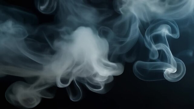 Abstract Swirling White Smoke on Black Background