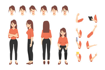 Naklejka premium Woman character constructor for different poses. Set of various women's faces. Illustration vector isolated on white background.