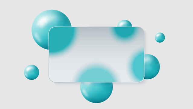 Glassmorphism Banner Design with 3D Spheres and Frosted Glass Plate