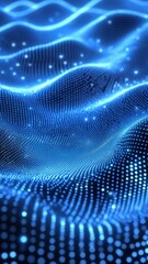 Fototapeta premium Abstract glowing blue wavy background with digital dots and network particles for technology design and future connectivity concepts.