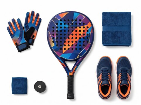 Padel Tennis Gear Set Featuring Racket and Accessories on Clean White Background