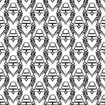 Luxury Ancient Egyptian Scarab Beetle Art Deco Seamless Pattern, Pharaoh Talisman Geometric Vector, Hieroglyph Wing Line Art for Spa
