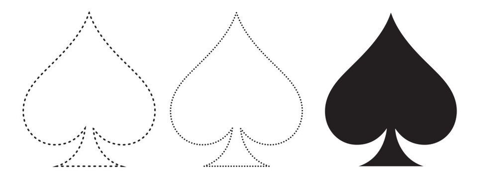 Spade symbol set: dotted line outline silhouette with white background playing card isolated illustration gambling template silhouette iconography