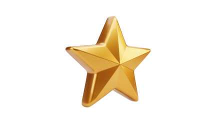 Obraz premium A single, three-dimensional, five-pointed golden star with smooth metallic surfaces and soft highlights, isolated on a solid black background