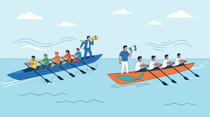 Rowing Team Illustration Featuring Competition and Teamwork in Vector Artwork © Md