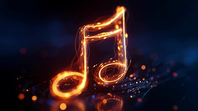 Glowing Musical Note in Vibrant Orange Light Against a Dark Background Reflecting Energy and Creativity in Music