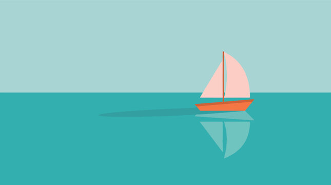 Small orange sailboat with a pale pink sail on a white background, high-quality vector illustration of a nautical dinghy for maritime design projects and minimalist ship graphics.