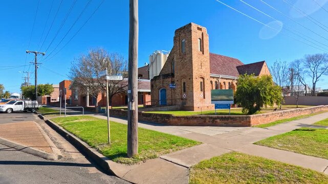 Street View of a Historic Brick Church in Gunnedah Australia