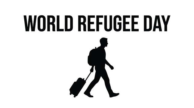 Silhouette of a man carrying luggage to represent people traveling during the world refugee day