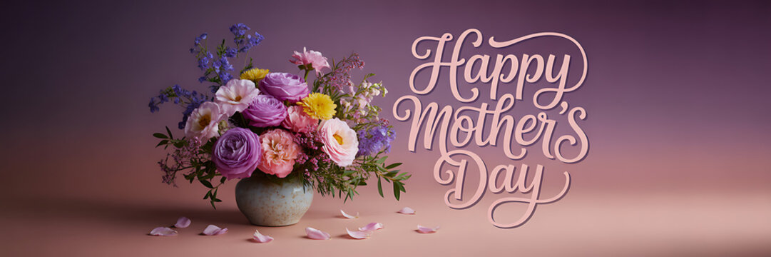 Happy Mother's Day message with vibrant flower bouquet