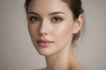 Fototapeta premium Natural Young Woman With Luminous Skin On Neutral Background