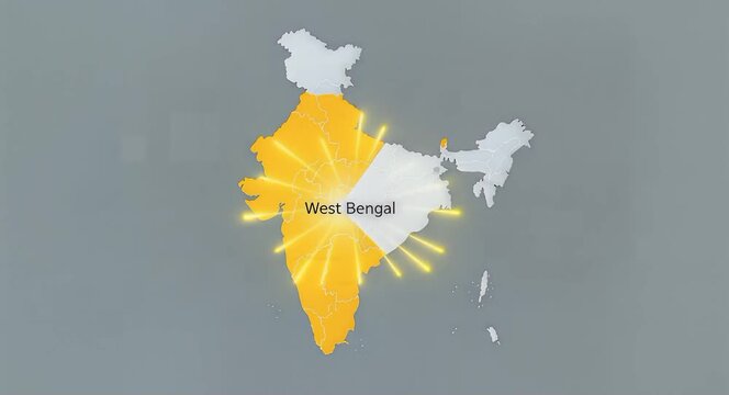 Map of India with highlighting of specific region in yellow