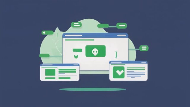 Animated cloud interface with data icons and checklist, representing cloud computing, digital services, and online platform advancements