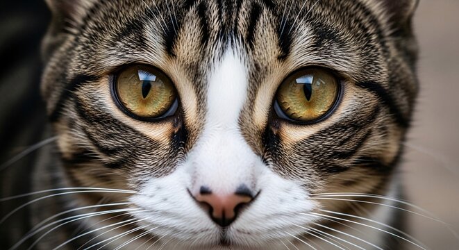 Close-up of a curious tabby cat with striking yellow eyes and detailed fur pattern perfect for pet care and animal lover themes in stock images