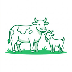 Fototapeta premium Cow and Goat Green Line Art Vector Icon Set for Organic Farming and Livestock Branding