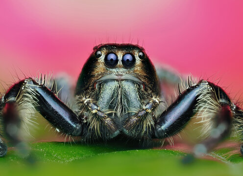 Jumping spider Hyllus diardi portrait extreme macro