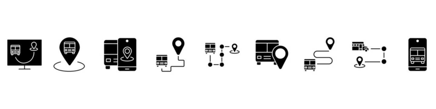 Bus route icon vector set. Bus schedule Illustration sign collection. Bus stop symbol. Bus schedule logo.
