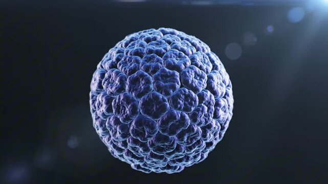 Virus particle closeup microscopic germ texture spherical nonenveloped blue sphere scientific, medical biology research pathogen