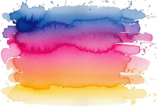 Horizontal watercolor brush strokes with a gradient of blue purple pink orange and yellow colors isolated on a black background