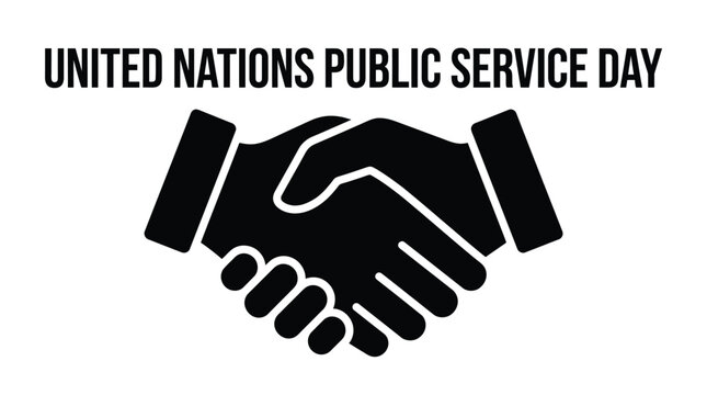 Black handshake icon representing the annual united nations public service day celebration for international community cooperation