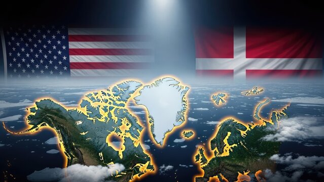 World map with united states and denmark flags illustration concept